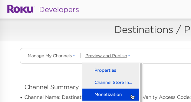 Dropdown-Menü „Monetarisierung“