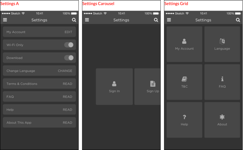 Einstellungen-Layouts